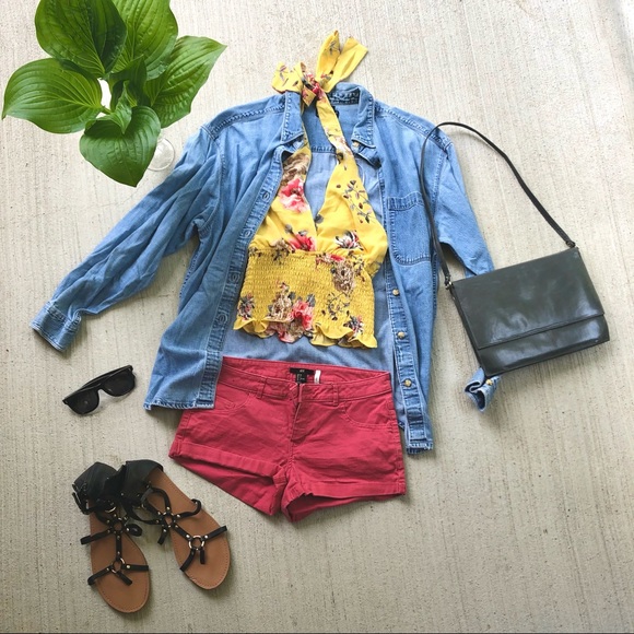 Love Tree small yellow summer top halter tie with lining and floral print - Picture 14 of 16